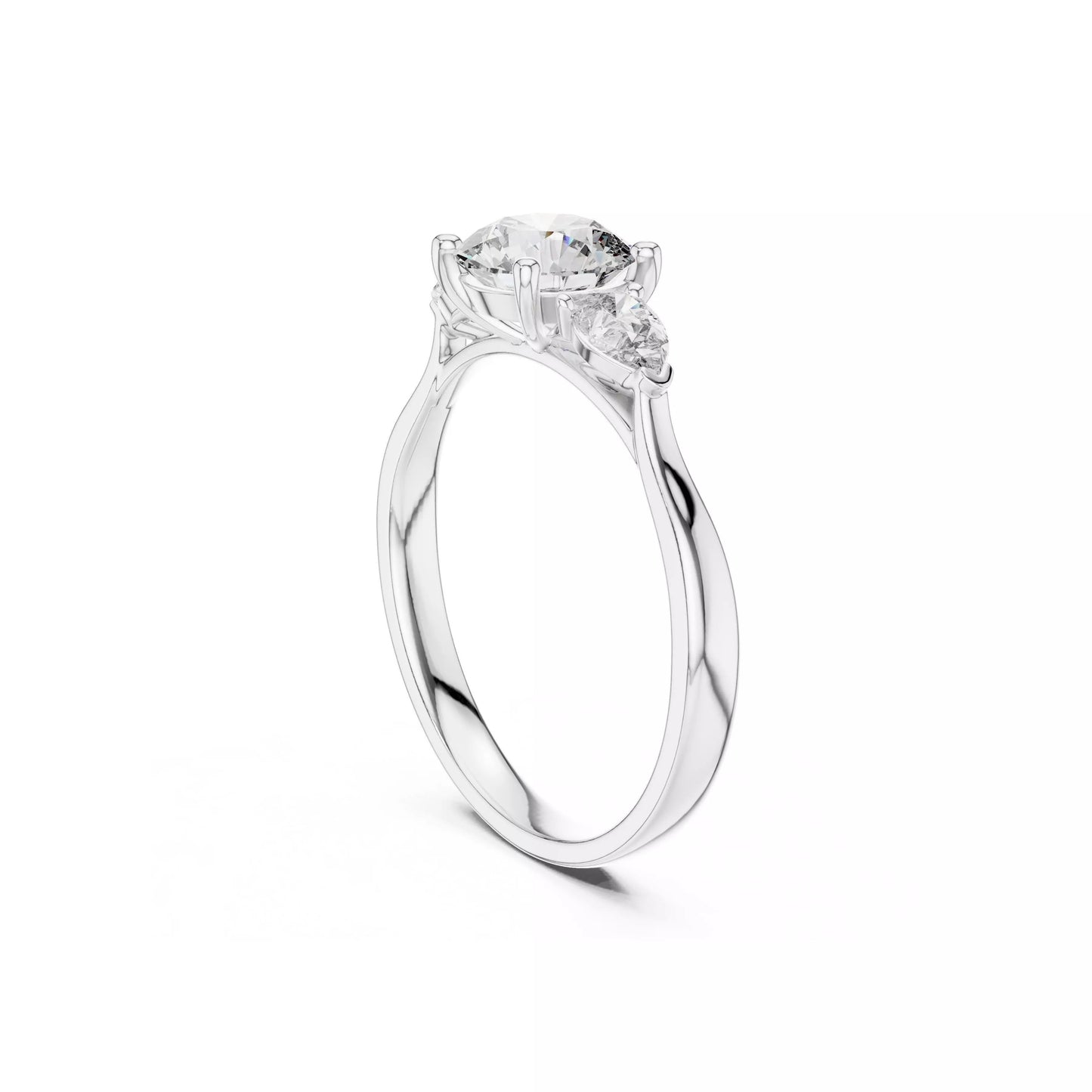Round Three-Stone Engagement Ring with Pear Sides