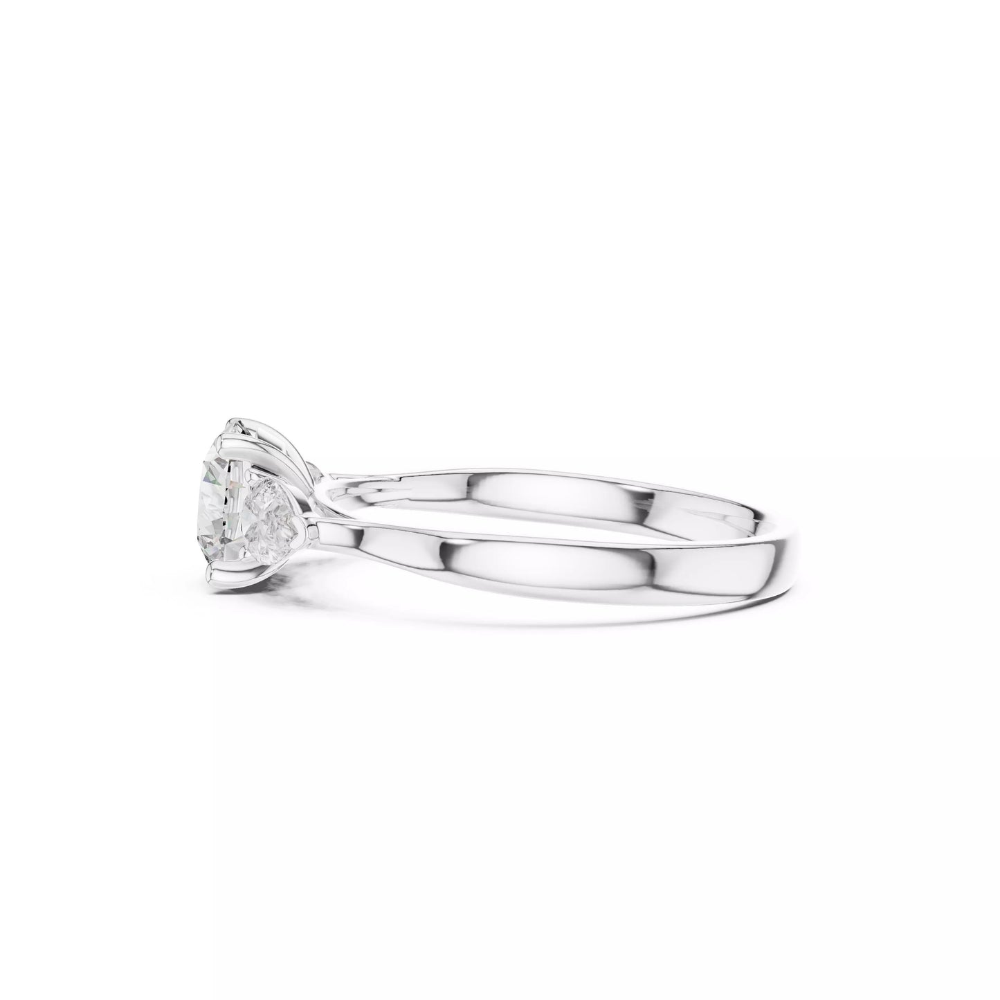 Round Three-Stone Engagement Ring with Pear Sides