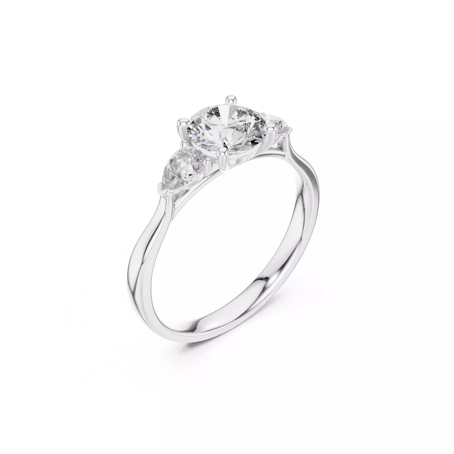 Round Three-Stone Engagement Ring with Pear Sides