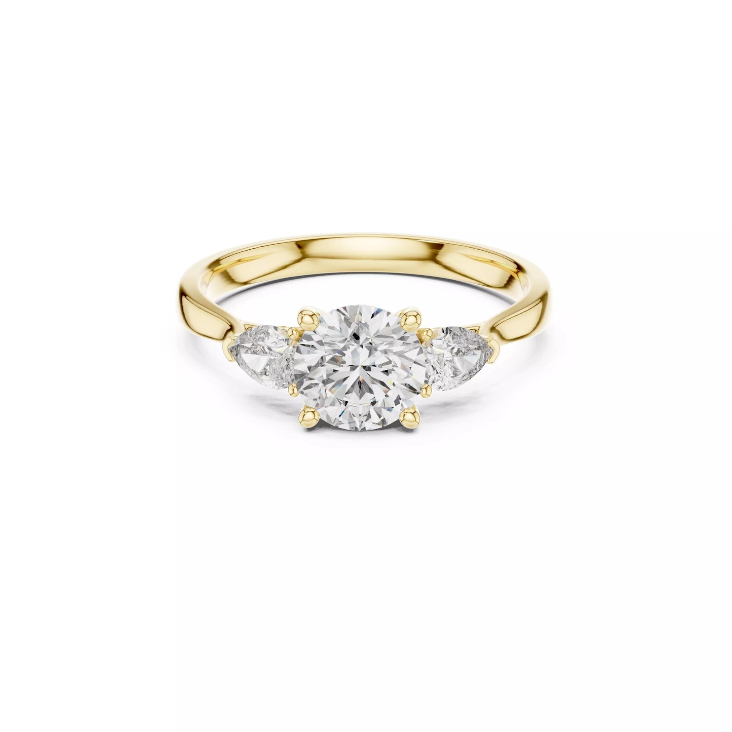 Round Three-Stone Engagement Ring with Pear Sides
