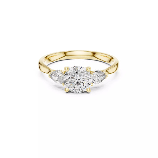 Round Three-Stone Engagement Ring with Pear Sides DM-005
