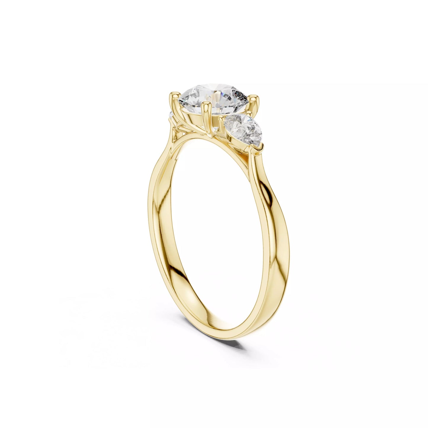 Round Three-Stone Engagement Ring with Pear Sides