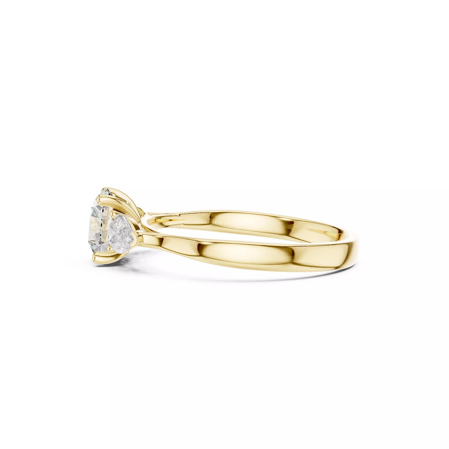 Round Three-Stone Engagement Ring with Pear Sides