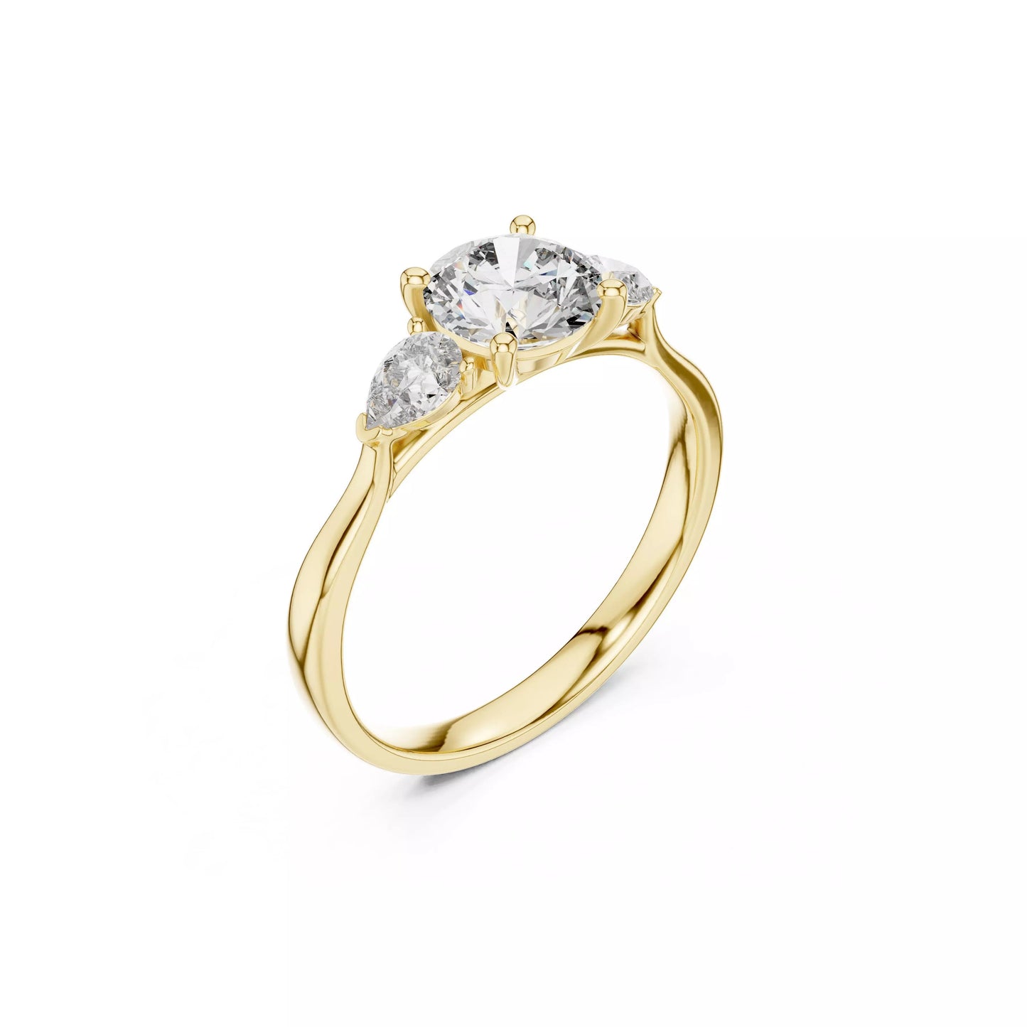 Round Three-Stone Engagement Ring with Pear Sides
