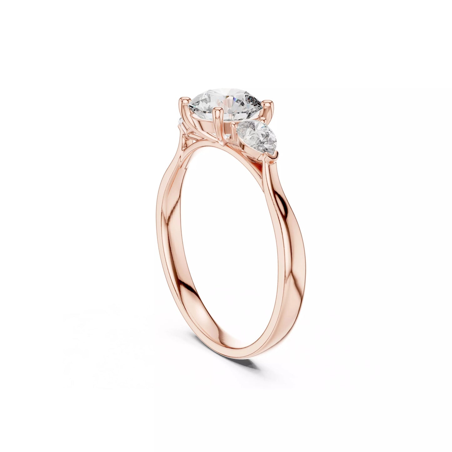 Round Three-Stone Engagement Ring with Pear Sides