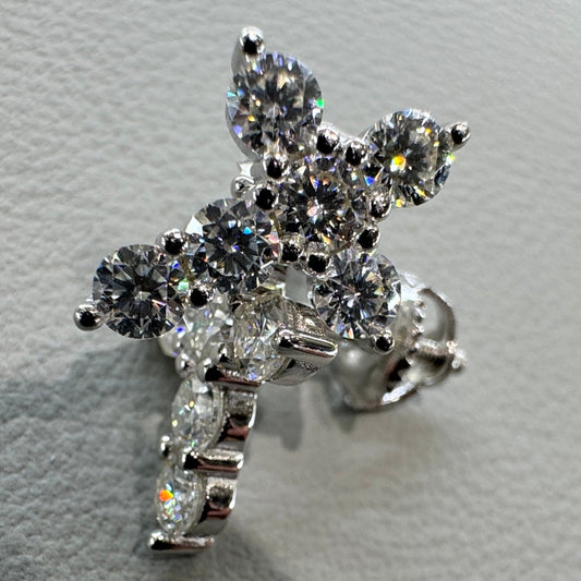 Cross earrings detail showing moissanite stones sterling silver rhodium plated elegant
