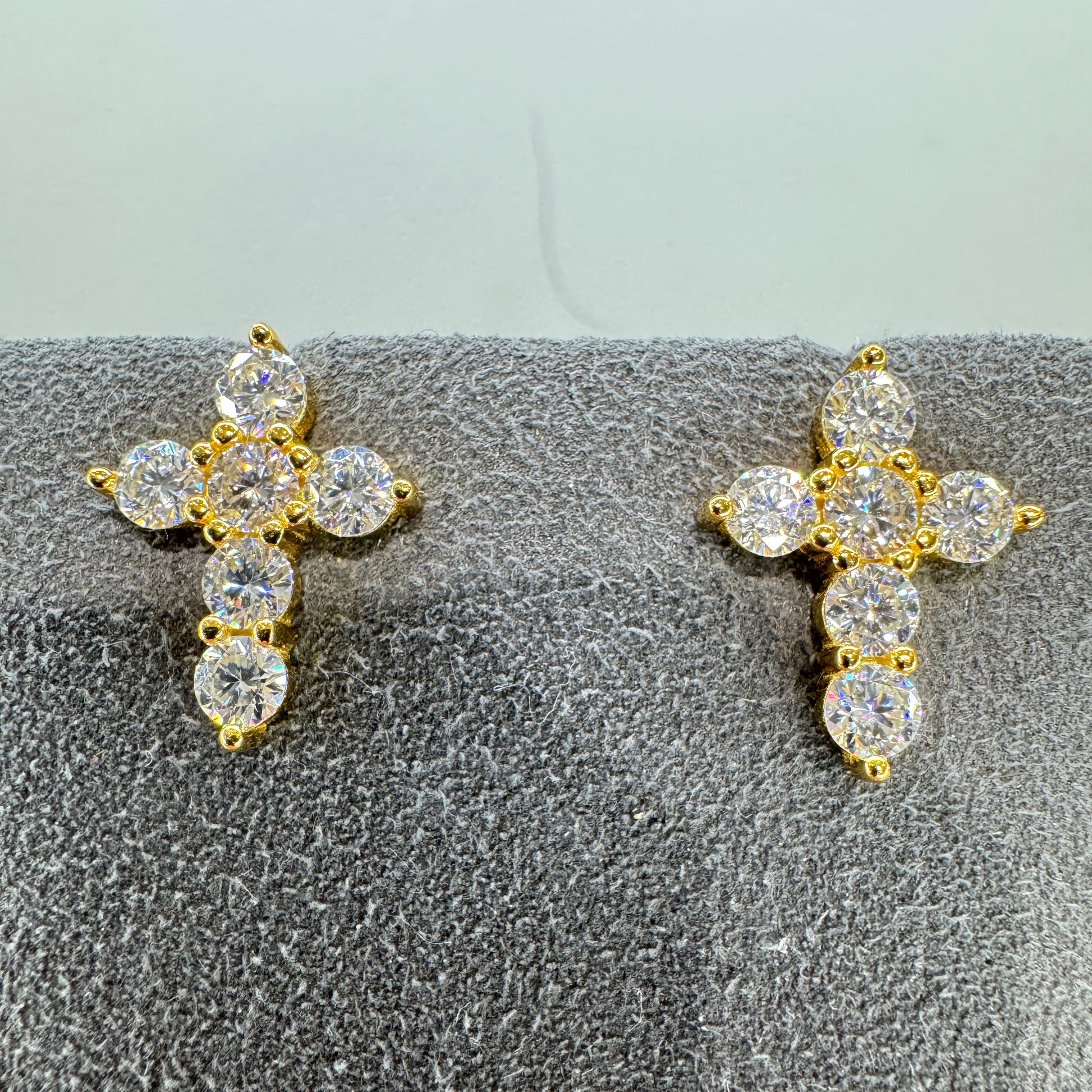Cross earrings with moissanite sterling silver gold overlay faith-inspired spiritual jewelry
