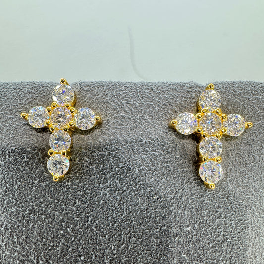 Cross earrings with moissanite sterling silver gold overlay faith-inspired spiritual jewelry
