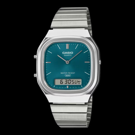 Montre numérique-analogique Casio AQ-240E-3ACF argentée et bleue avec heure universelle