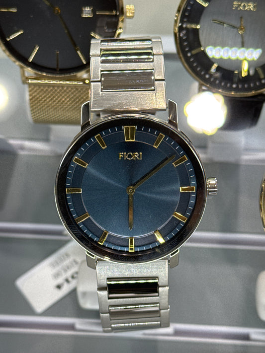 Montre homme Fiori 4014 - Cadran bleu soleillé, boîtier en acier