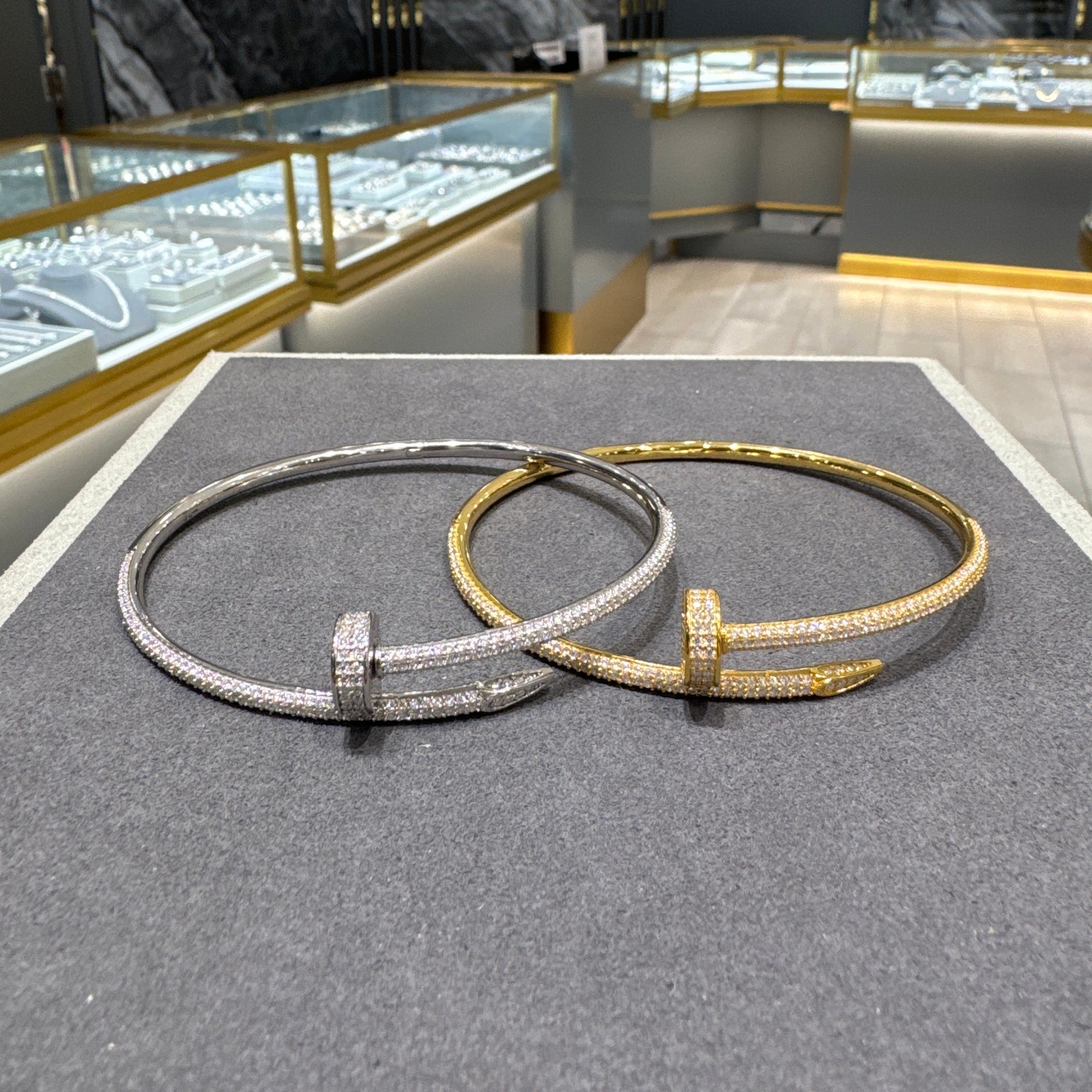 Nail Style Moissanite Bangle Bracelet - .925 Sterling Silver