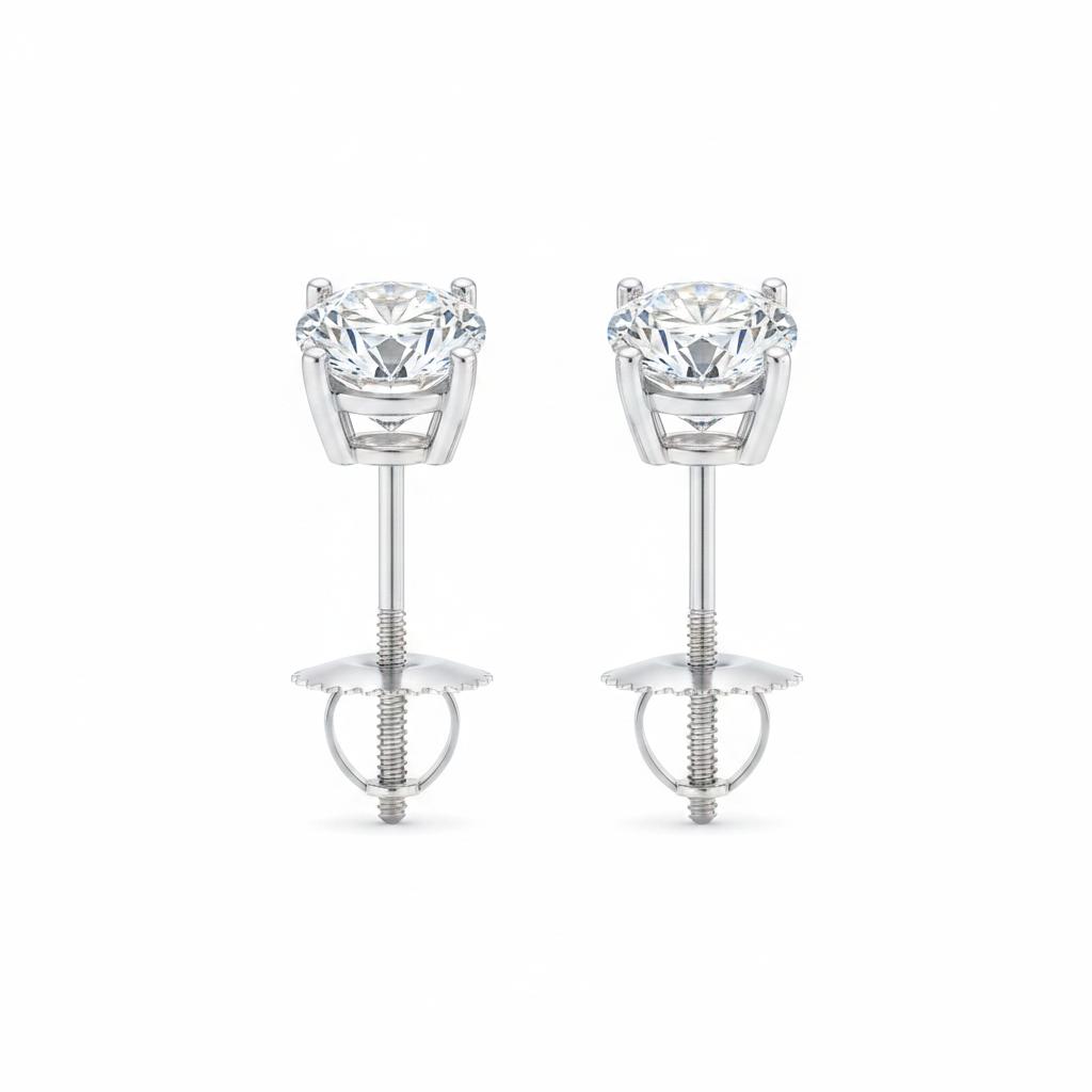 14K White Gold Lab-Grown Diamond Stud Earrings 1.00CT Total / 0.50CT Each (DML14ER003)