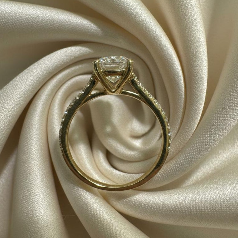 10K gold moissanite ring detail showing moissanite sparkle expert craftsmanship
