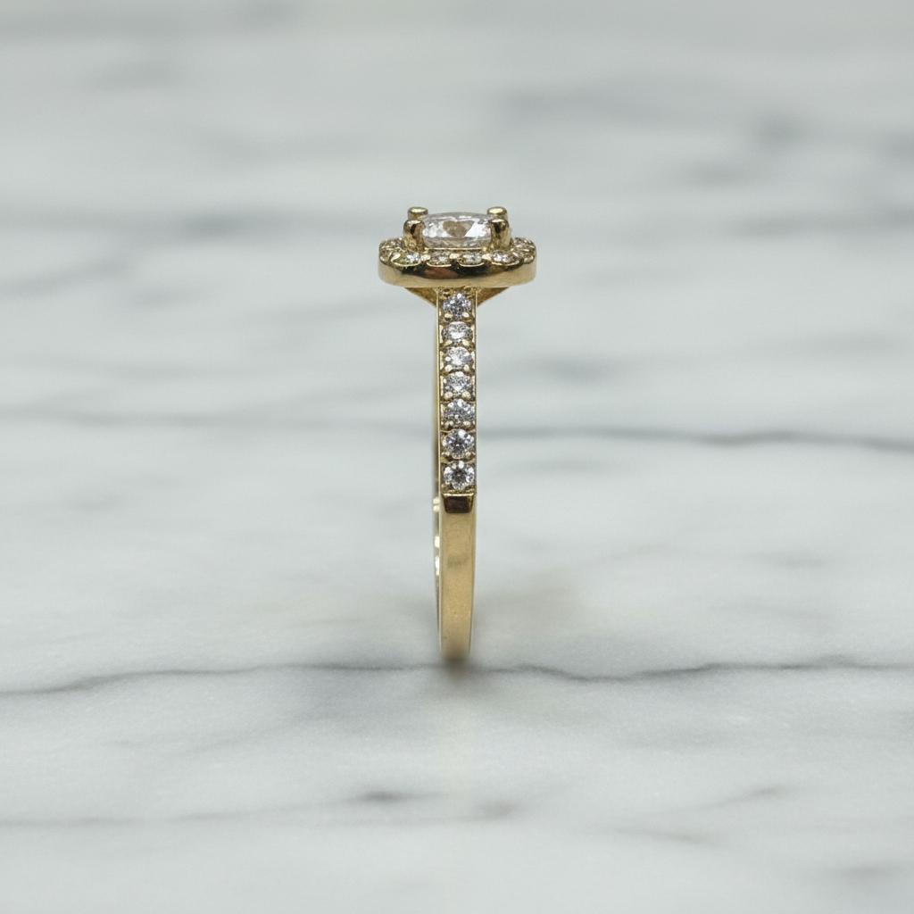 10K Yellow Gold Moissanite Cathedral Solitaire Engagement Ring 1.23CT (DMM10RI023)
