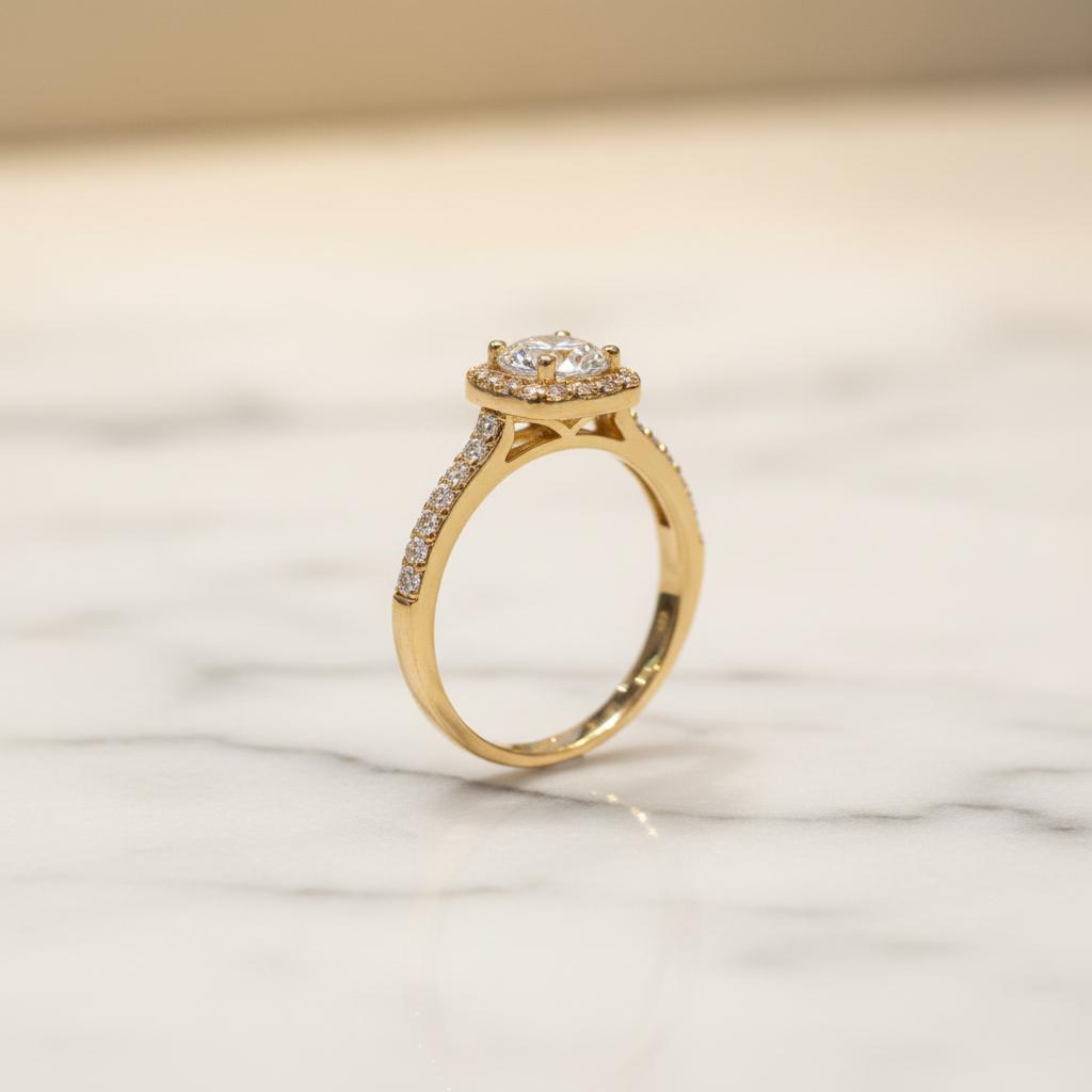 10K Yellow Gold Moissanite Cathedral Solitaire Engagement Ring 1.23CT (DMM10RI023)