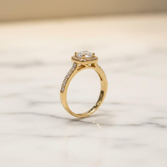 10K Yellow Gold Moissanite Cathedral Solitaire Engagement Ring 1.23CT (DMM10RI023)