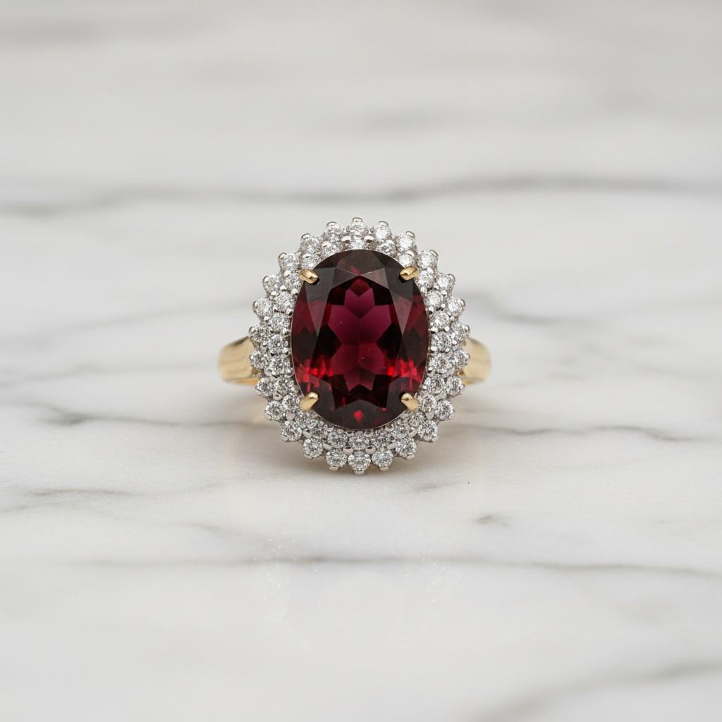 Bague en or 10K, diamants naturels et grenat, 0.32 CT de diamants / 6.1 CT de grenat (DMN10RI025)