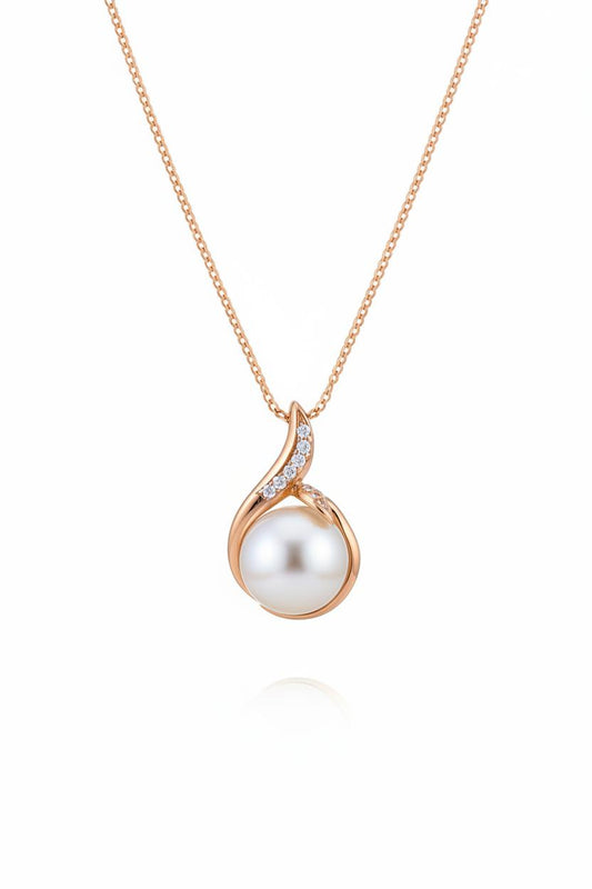 10K Rose Gold pearl necklace with natural diamonds 0.001CT