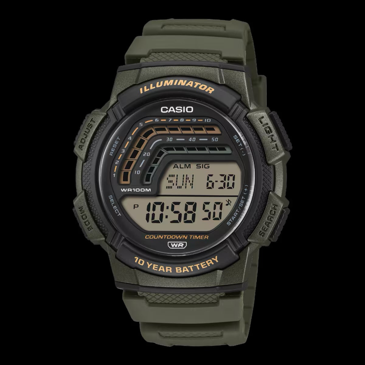 Casio WS-1800-3AVCF dark green digital sport watch 100M water resistant bold rugged
