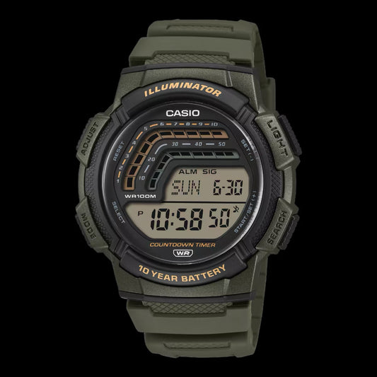 Casio WS-1800-3AVCF dark green digital sport watch 100M water resistant bold rugged
