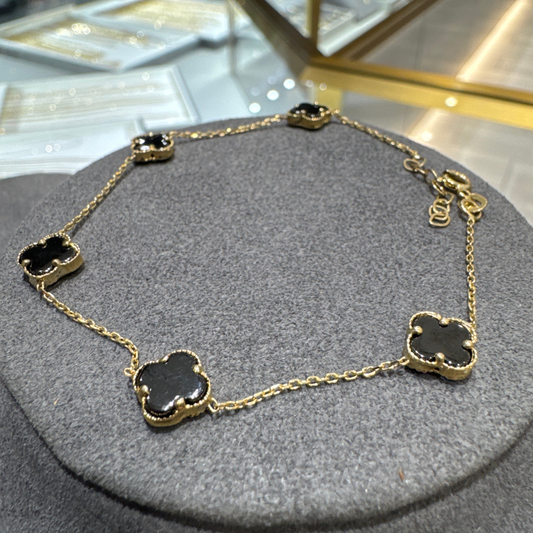 Bracelet Clover Or 10k & Onix Noir / 3.3g / Ajustable 7.5’’ à 8’’ Bracelet