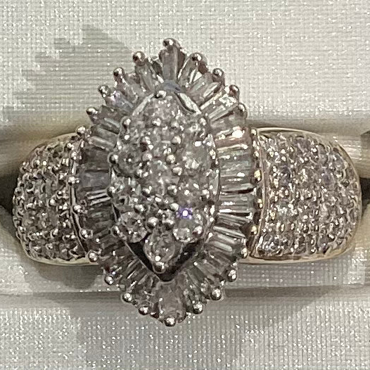 Bague en or 14 carats pour femme avec diamants - 1,5 carat, taille baguette et marquise - Taille unique