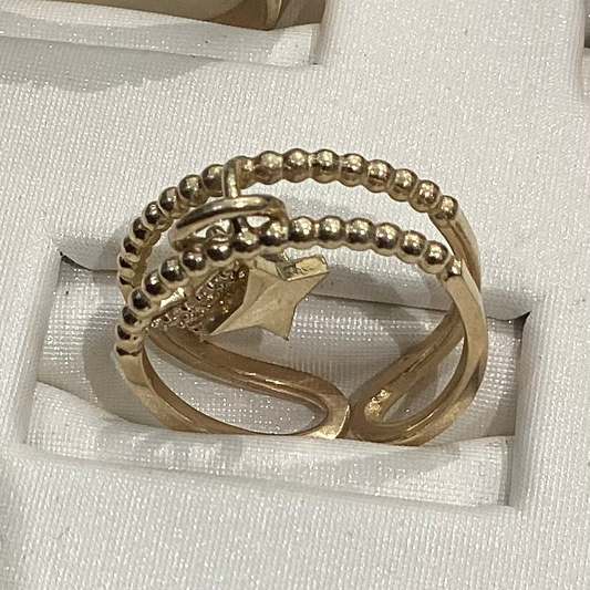 Anillo con dije de estrella de doble hilera en oro amarillo de 10 quilates - 2,20 g - Talla única