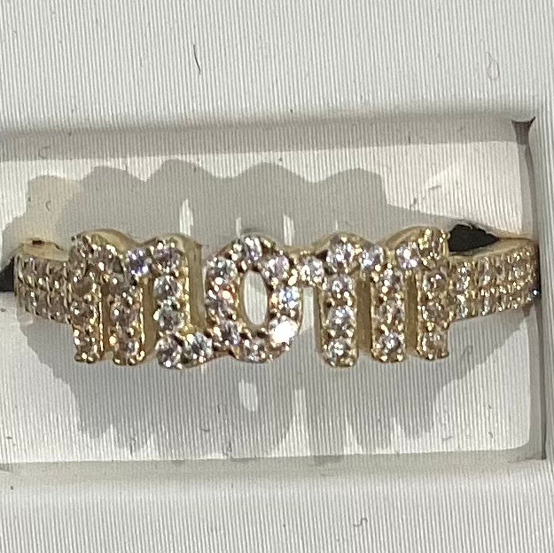 10K Yellow Gold 'MOM' Ring with Zirconia - 2.29g - Free Sizing