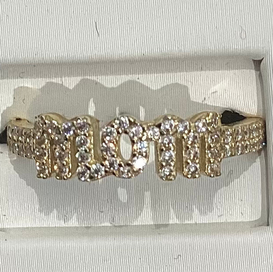 10K Yellow Gold 'MOM' Ring with Zirconia - 2.29g - Free Sizing
