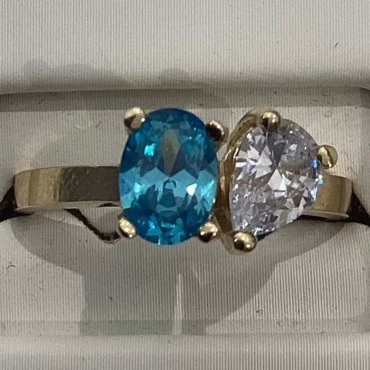 Anillo de oro de 10 quilates con topacio azul para mujer, 3,29 g