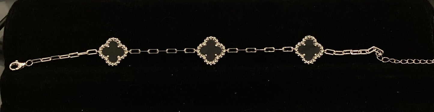 Clover Black .925 Sterling Silver Bracelet 6.37g