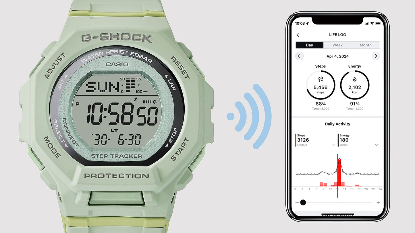 Reloj digital Casio G-Shock GMDB300-3 para mujer - Verde salvia con podómetro