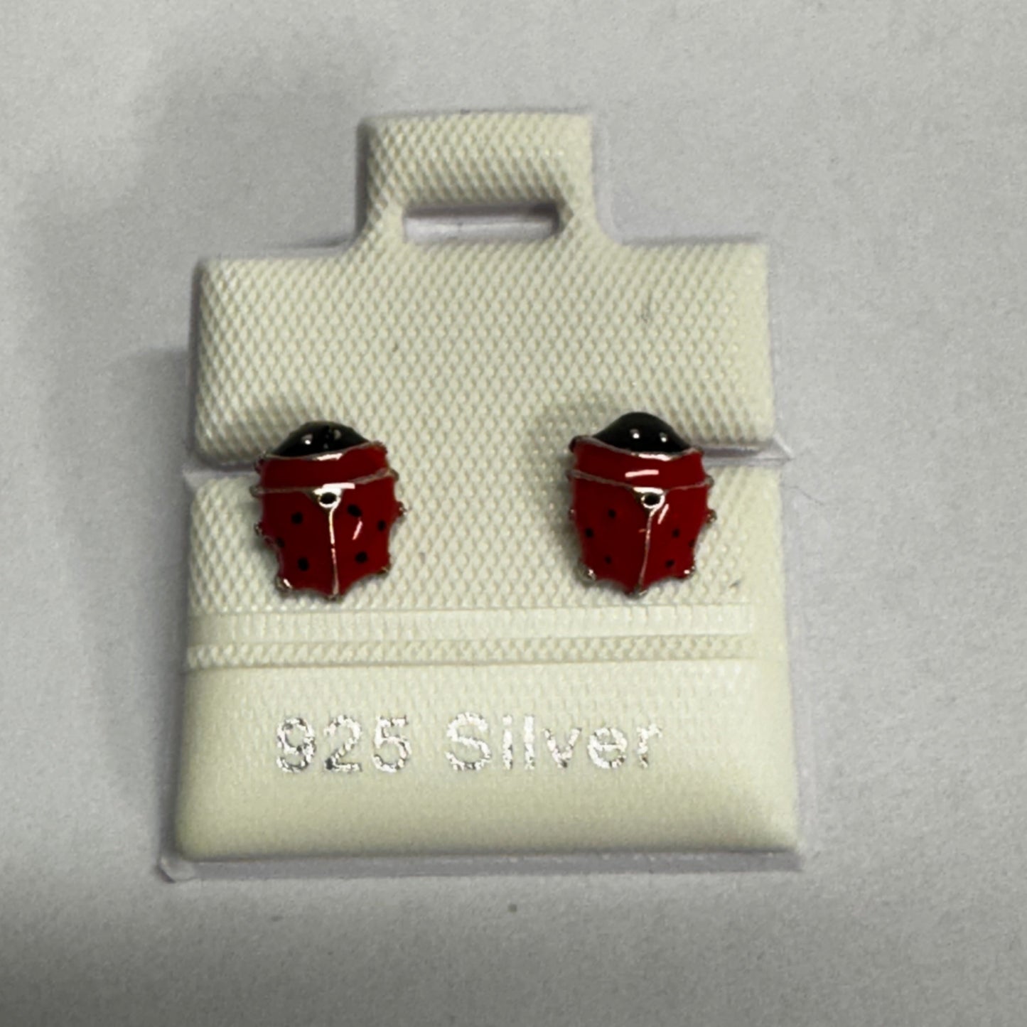 925 Silver Small Puffed Ladybug Stud Earrings