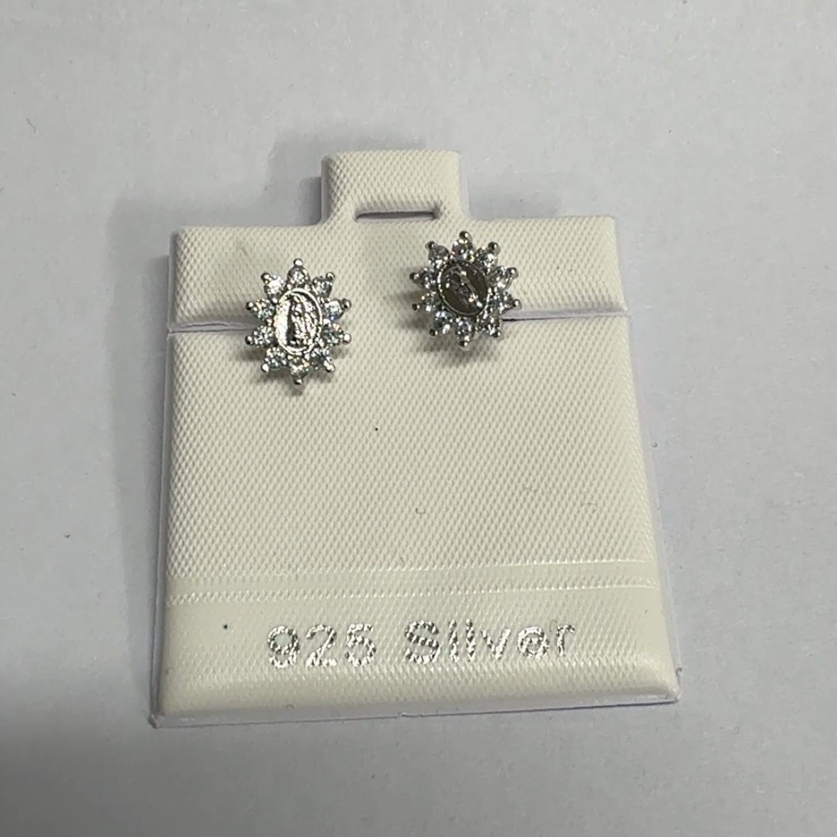 925 Silver Premium Oval Rosette Virgin Mary Stud Earrings