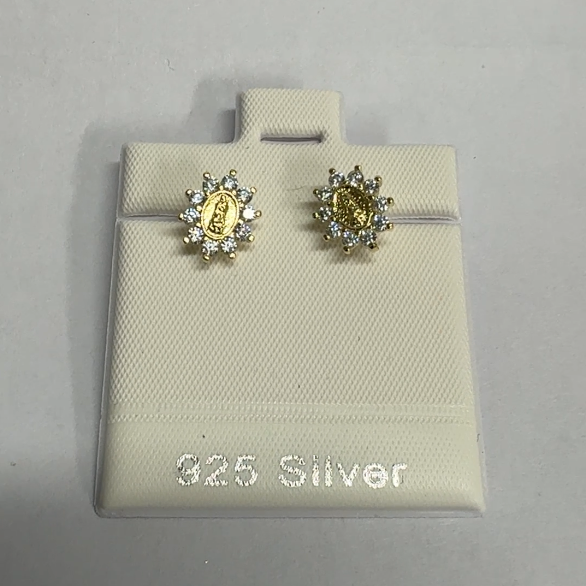 925 Silver Premium Oval Rosette Virgin Mary Stud Earrings