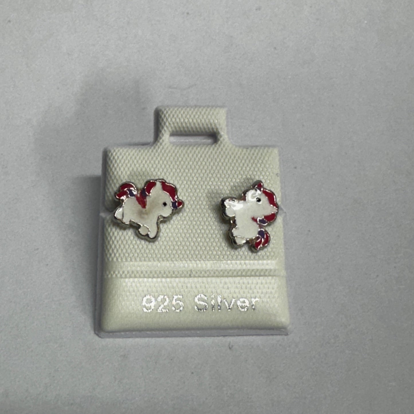 925 Silver Enamel Unicorn Stud Earrings