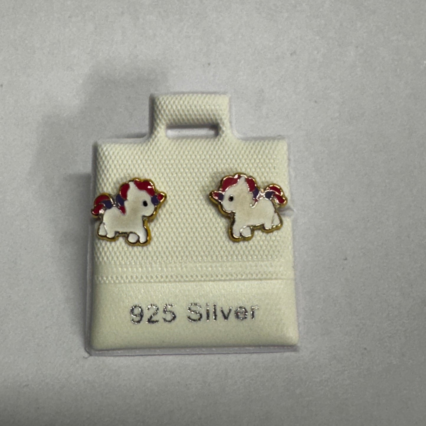 925 Silver Enamel Unicorn Stud Earrings