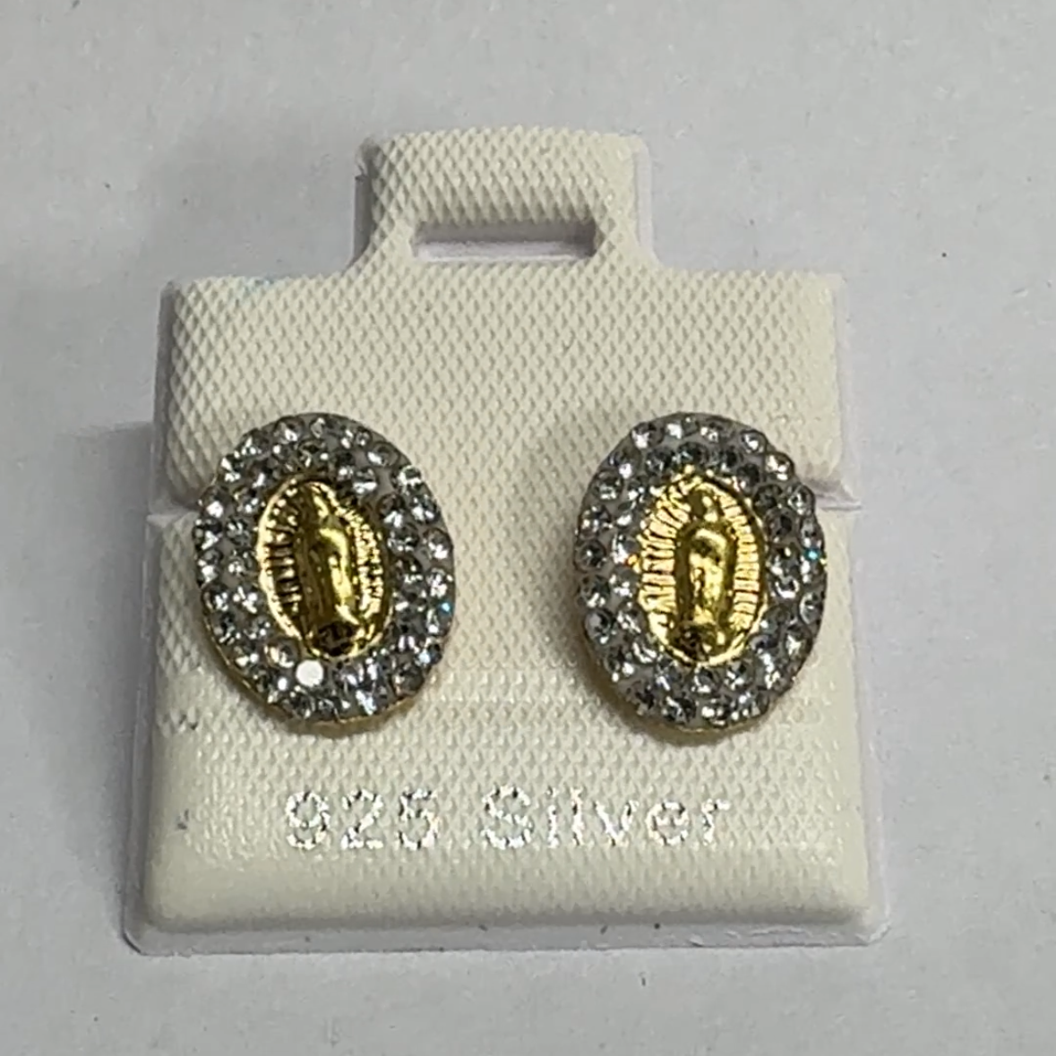 925 Silver Enamel Virgin Mary Stud Earrings