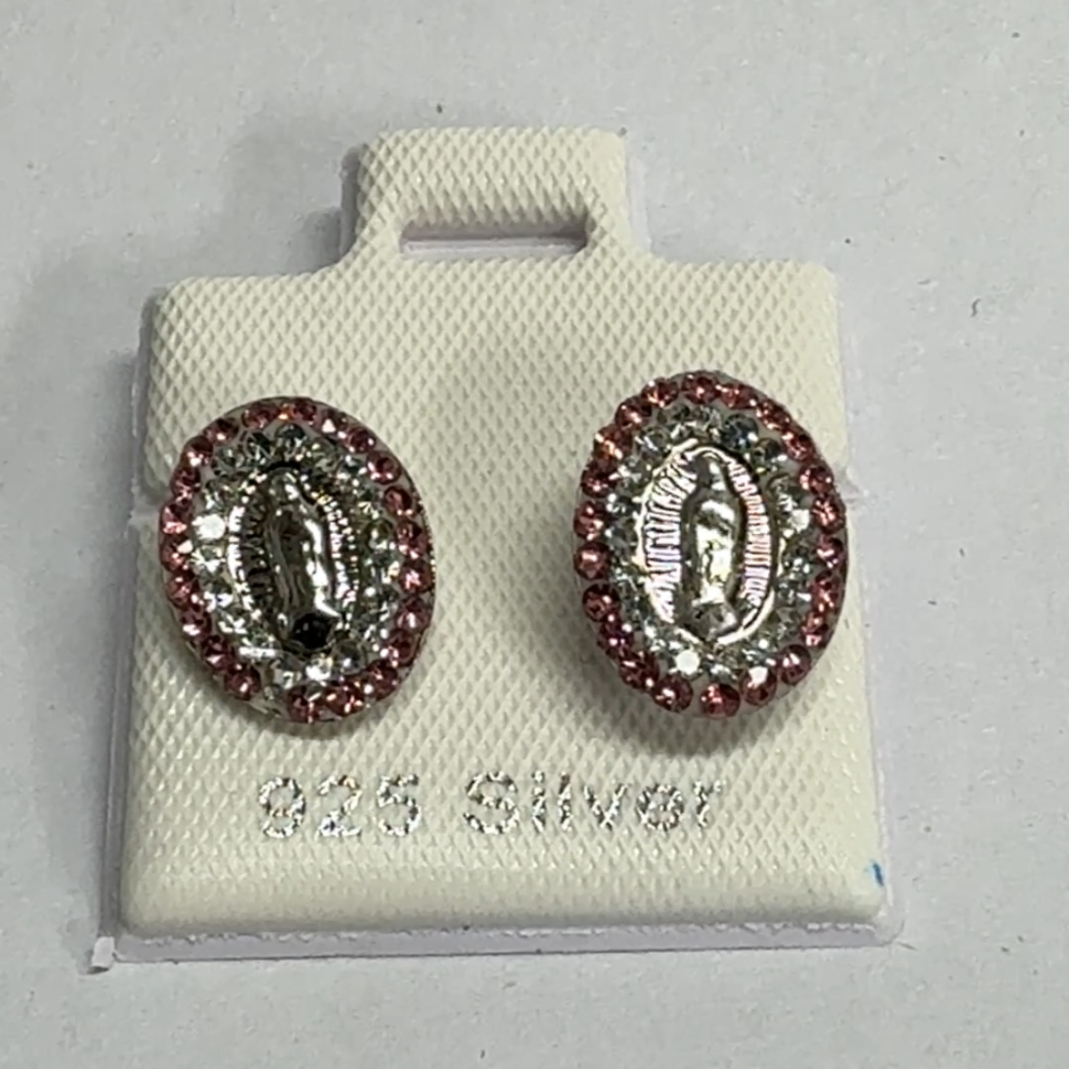 925 Silver Enamel Virgin Mary Stud Earrings