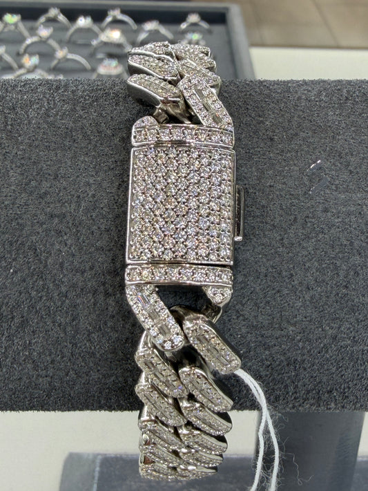 12mm 8 inch silver bracelet with moissanite MJCN0088