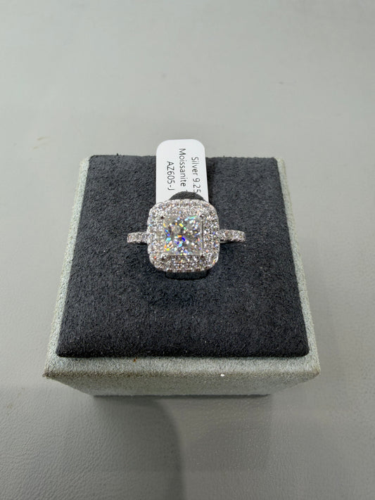 Silver ring with 1ct princess moissanite AZ605-J