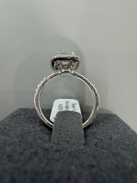 Silver ring with 1ct princess moissanite AZ605-J