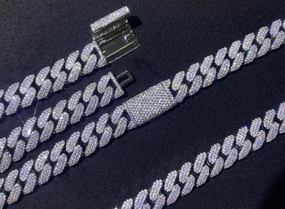 Iced Out Moissanite Cuban Link Chain & Bracelet - 925 Sterling Silver (MJCN0590)