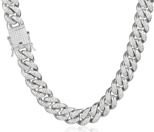 Iced Out Moissanite Chain 10mm 22 Inch - 925 Sterling Silver (MJCN088)