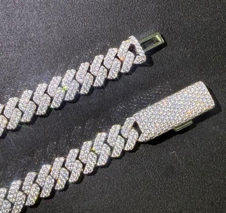 Iced Out Moissanite Cuban Link Chain 10mm 20 Inch - 925 Sterling Silver (MJCN655)