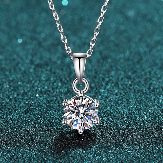 Moissanite Cluster Pendant Necklace - 925 Sterling Silver (MJE1093)