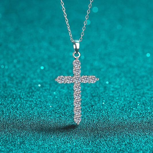 Moissanite Cross Pendant Necklace - 925 Sterling Silver (MJE1095)