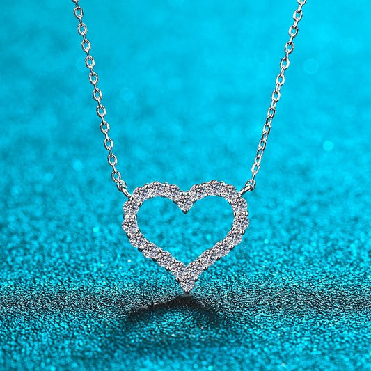Moissanite Heart Pendant Necklace - 925 Sterling Silver (MJE1100)