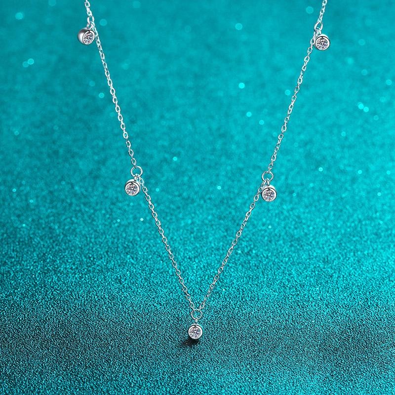 Moissanite Station Necklace - 925 Sterling Silver (MJE1104)