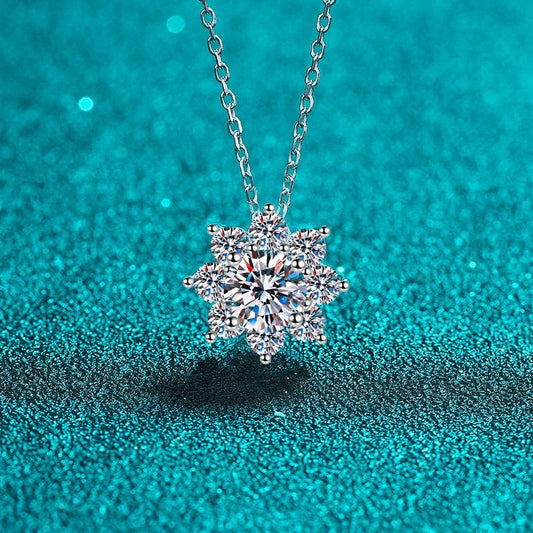 Moissanite Flower Pendant Necklace - 925 Sterling Silver (MJE1119)